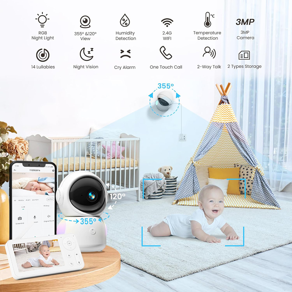 2K Baby Monitor with 2 Cameras - đánh giá và giá Audio Music Light